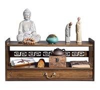 PRMTYUP Petite Table D'Autel, Table D'Autel De MéDitation à 2 Niveaux avec Tiroirs, Table D'Autel Spirituelle en Bambou, Table avec Rangement, Table De Sanctuaire Bouddhiste,Walnut,2 Layer 69cm