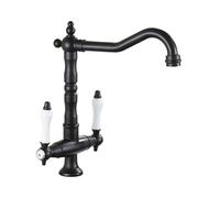 PRNDKYQZ Robinet d'évier de Cuisine for Bar, Ferme, Commercial, mélangeur d'eau Chaude et Froide à Double poignée monté sur Le Pont, Grue de Cuisine Finition Bronze Antique, Robinet monotrou(Nero)