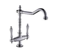 PRNDKYQZ Robinet d'évier de Cuisine for Bar, Ferme, Commercial, mélangeur d'eau Chaude et Froide à Double poignée monté sur Le Pont, Grue de Cuisine Finition Bronze Antique, Robinet monotrou(Chrome)