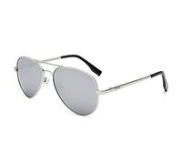 Pro Acme Petites Lunettes de soleil Polarisées d'Aviateur pour Adulte avec Petit Visage et Cadet, 52mm (Silver Frame/Silver Mirrored Lens)