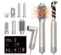 Pro Air Brush 7 en 1 Brosse Soufflante Air Styler Sèche-cheveux Ionique Haute Vitesse [110,000 tr/min] avec 7 Accessoires de Coiffure - Coffret Cadeau pour Femmes Ensemble de Brosses à Air Chaud, Doré