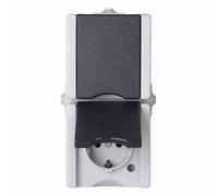 Pro Aqa Prise Double 2-Fac IP44 Anthracite En Saillie Avec Couvercle Rabattable