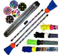 Pro Bâton de fleur ART-DECO (5 désign) Flower Stick Set Coeur de la Fibre, Ultra-Grip Silicone & Incassable Arbre Fibre + bâtons en bois!Bâton du Diable, Flowerstick Bâtons de Jonglage!(Sugar Skulls)