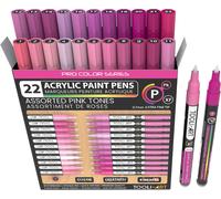 Pro Colour Series Lot De 22 Marqueurs De Peinture Acrylique, Pointe Extra-Fine De 0,7 Mm, Pour Pierre, Verre, Tasses, Bois, Métal, Plastique, Toile Rose Non Toxiques, À Base D'eau, Séchage R[Z117]