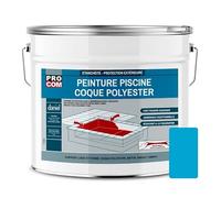 PRO COM Peinture piscine coque polyester, béton, peinture piscine polyuréthane étanche et souple, haut de gamme 12.5 Kg
