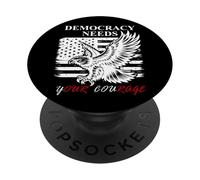 Pro Democracy Needs Your Courage No Kings USA Resist Fascism PopSockets PopGrip Adhésif