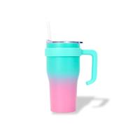 PRO DISTRI Mug Isotherme avec Paille et Poignée Ergonomique | Gourde 0.6l bicolore Rose/Bleu en Inox pour conserver vos boissons au chaud ou au frais | Idéal pour le Bureau ou le Sport