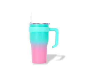 PRO DISTRI Mug Isotherme avec Paille et Poignée Ergonomique | Gourde 0.6l bicolore Rose/Bleu en Inox pour conserver vos boissons au chaud ou au frais | Idéal pour le Bureau ou le Sport
