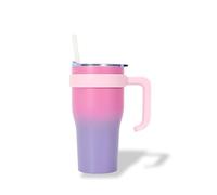 PRO DISTRI Mug Isotherme avec Paille et Poignée Ergonomique | Gourde 0.6l bicolore Rose/Violet en Inox pour conserver vos boissons au chaud ou au frais | Idéal pour le Bureau ou le Sport