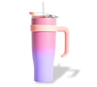 PRO DISTRI Mug Isotherme avec Paille et Poignée Ergonomique | Gourde XXL bicolore rose/violet en Inox pour conserver vos boissons au chaud ou au frais | Idéal pour le Bureau ou le Sport