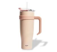 PRO DISTRI Mug Isotherme avec Paille et Poignée Ergonomique | Gourde XXL en Inox pour conserver vos boissons au chaud ou au frais | Idéal pour le Bureau ou le Sport | Coloris Beige