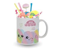 PRO DISTRI Mug Kawai garni d'un Assortiment de 20 Bonbons d'enfance - pailles, colliers, soucoupes, boules coco, sucettes | Idée Cadeau Gourmand Pâques Anniversaire Fête des Mères