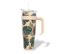 PRO DISTRI Mug Monstera Isotherme avec Paille et Poignée Ergonomique | Gourde XXL en Inox pour conserver vos boissons au chaud ou au frais | Idéal pour le Bureau ou le Sport