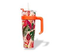 PRO DISTRI Mug Tropical Isotherme avec Paille et Poignée Ergonomique | Gourde Orange XXL en Inox pour conserver vos boissons au chaud ou au frais | Idéal pour le Bureau ou le Sport