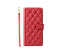 Pro Etui Pour De FOXDOCK Téléphone Honor 200 Sangle A Main Portefeuille Flip Folio Treillis Titulaire De Fentes Pour Cartes Magnétique Rouge