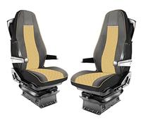 PRO GROUP DE Lot de 4 housses de siège pour camion Volvo FH4 FH5 en cuir écologique 1+1 Beige avec noir (siège conducteur + passager)