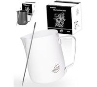 Pro@Home43® Pichet à Lait Inox 350ml, Mousseur à Lait pour Cappuccino et Espresso, Blanc, Pot à Lait en Acier Inoxydable (aussi 600ml), Inclus un Stylo pour Latte Art et une Boîte Cadeau
