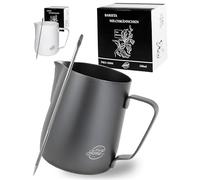 Pro@Home43® Pichet à Lait Inox 350ml, Mousseur à Lait pour Cappuccino et Espresso Noir Anthracite, Pot à Lait en Acier Inoxydable (aussi 600ml), Inclus un Stylo pour Latte Art et une Boîte Cadeau