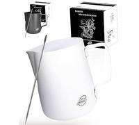 Pro@Home43® Pichet à Lait Inox 600ml, Mousseur à Lait pour Cappuccino et Espresso, Blanc, Pot à Lait en Acier Inoxydable (aussi 350ml), Inclus un Stylo pour Latte Art et une Boîte Cadeau