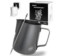 Pro@Home43® Pichet à Lait Inox 600ml, Mousseur à Lait pour Cappuccino et Espresso Noir Anthracite, Pot à Lait en Acier Inoxydable (aussi 350ml), Inclus un Stylo pour Latte Art et une Boîte Cadeau