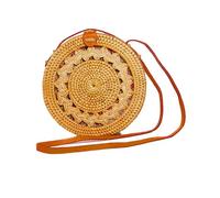 Pro@Home43® Sac en Rattan élégant fabriqué à Bali | Sac de plage rond pour femmes, Sac à bandoulière, Sac d'épaule à la mode | Sac d'été classique en paille livré dans une boîte cadeau