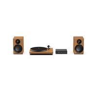 Pro-Ject Système audio coloré E, véritable système stéréo hi-fi analogique, ensemble Hi-Fi tout-en-un avec platine électronique Debut, amplificateur intégré et boîtier de haut-parleur 5E Carbon (noyer