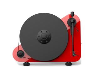 Pro-Ject VT-E BT R, platine vinyle verticale avec Bluetooth, rouge | Haute brillance, verticale ou murale, Bluetooth et RCA, préampli phono intégré, Ortofon OM 5E prémonté