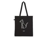 PRO' line Dshirt14 Sac Shopper avec Silhouette Classic Origami de chat, sac fourre-tout personnalisable, avec nom accessoire écologique pour les amoureux des chats, chatons, Noir , Taille unique