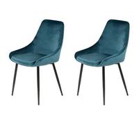 PRO LIVING Chaise Lot de 2 chaises Bari Velour Bleu Bleu