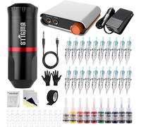 Pro Machine À Tatouer Kit De Tatouage Complet Avec 20pcs Aiguilles De Tatouage Ensemble D'encre De Tatouage Tattoo Machine Kit With Digital Tattoo Power Supply Stq49p107-1