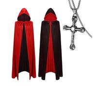 Pro-Noke Cape de vampire d'Halloween avec collier en forme de croix - Capes de sorcière réversibles à capuche pour adulte - Pour fête d'Halloween - Magicien - Vampires