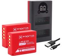 Pro NP-W126s NP-W126 Batteries (2X 1140mAh) avec Chargeur Mini 18612 LCD Dual - (entrée USB-C et MicroUSB) Fuji X100VI X-T20 X-T30 X-T30 II X-T50 etc.
