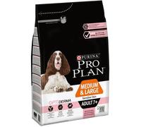 PURINA PRO PLAN | Sensitive Skin | Croquettes complètes pour chiens de moyenne/grande taille de plus de 7ans | Favorise une peau saine, un pelage brillant | Saumon | Croquettes | Sac | Lot de 4 x 3 Kg