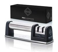 PRO Sharpener A Professional Choice Couteau manuel Premium Sharpener 2 Stage Accessoire de cuisine, Base antidérapante, Acier inoxydable, Couteaux droits et dentelés, Carbure de tungstène,