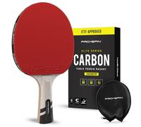 PRO-SPIN Raquette de Ping Pong Haut de Gamme en Fibre de Carbone | Lame 7 épaisseurs série Elite, Caoutchouc qualité supérieure, Éponge 2mm et Étui de Protection (1-Pack, Rouge)