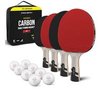 PRO-SPIN Raquette de Ping Pong Haut de Gamme en Fibre de Carbone | Lame 7 épaisseurs série Elite, Caoutchouc qualité supérieure, Éponge 2mm et Étui de Protection (Set 4 Joueurs, Rouge)