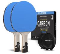 PRO-SPIN Raquette de Ping Pong - Homologuée ITTF en Fibre de Carbone | Série Elite 7 Plis, Caoutchouc Premium, Éponge 2 mm et Étui de Protection (Bleu, Paquet de 2)