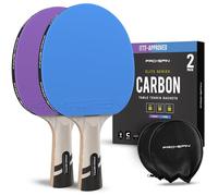 PRO-SPIN Raquette de Ping Pong Homologuée - ITTF en Fibre de Carbone | Série Elite 7 Plis, Caoutchouc Premium, Éponge 2 mm et Étui de Protection (Bleu | Violette, Paquet de 2)