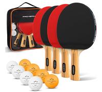 PRO-SPIN Raquettes de Ping-Pong - Set Premium Haute-Performance avec Balles 3 Étoiles et Mallette | Kit de Tennis de Table (Rouge, Set 4 Joueurs)