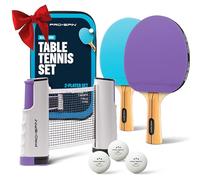 PRO-SPIN Set de Raquettes de Ping-Pong Portable | Kit de Qualité avec Filet Ping Pong pour Table, Raquettes Tennis de Table Hautes Performances, Balles de 3-Étoiles (Set 2 Joueurs, Violette/Bleu)