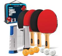 PRO-SPIN Set de Raquettes de Ping-Pong Portable | Kit de Qualité avec Filet Ping Pong pour Toute Table, Raquettes Tennis de Table Hautes Performances, Balles de 3-Étoiles (Set Portable 4 Joueurs)
