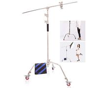 Pro Support de Lumière Trépied Eclairage Photographie Pied C Stand Réflecteur Studio en Acier Inoxydable 3m avec Bras Girafe, roulettes et Grip Head