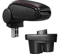 [pro.tec] Accoudoir central adapté à l'Opel Corsa E de 2014 - rembourré - simili-cuir noir avec coutures rouges