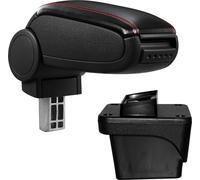 [pro.tec]® Accoudoir central Adapté - Noir avec coutures rouges - Spécifique au véhicule Accoudoir avec compartiment de rangement - rembourré en similicuir