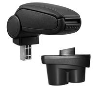 Accoudoir central pour Opel Corsa E - avec compartiment - rembourré - cuir-synthétique - noir avec des coutures noirs