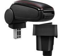 [pro.tec] Accoudoir central pour BMW E36, années 1990 - 2000 (toutes les variantes, sauf Compact) - accoudoir avec compartiment de rangement - rembourré - cuir synthétique noir avec coutures rouges