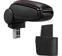 [pro.tec] Accoudoir central pour Nissan Micra (troisième génération - K12) dans les années 2003 - 2010 - accoudoir avec compartiment de rangement - rembourré - noir similicuir avec coutures rouges
