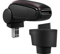 [pro.tec] Accoudoir central pour Seat Ibiza (Type 61) à partir de 2008 (3 - et 5 - portes) et break - accoudoir avec compartiment de rangement - rembourré - noir simili-cuir avec coutures rouges