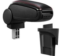 [pro.tec] Accoudoir central pour Seat Leon 1P, années 2005 - 2012 - accoudoir avec compartiment de rangement - rembourré - noir simili-cuir avec coutures rouges