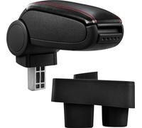 [pro.tec] Accoudoir central pour Skoda Roomster dans les années à partir de 2006 - accoudoir avec compartiment de rangement - rembourré - noir simili-cuir avec coutures rouges